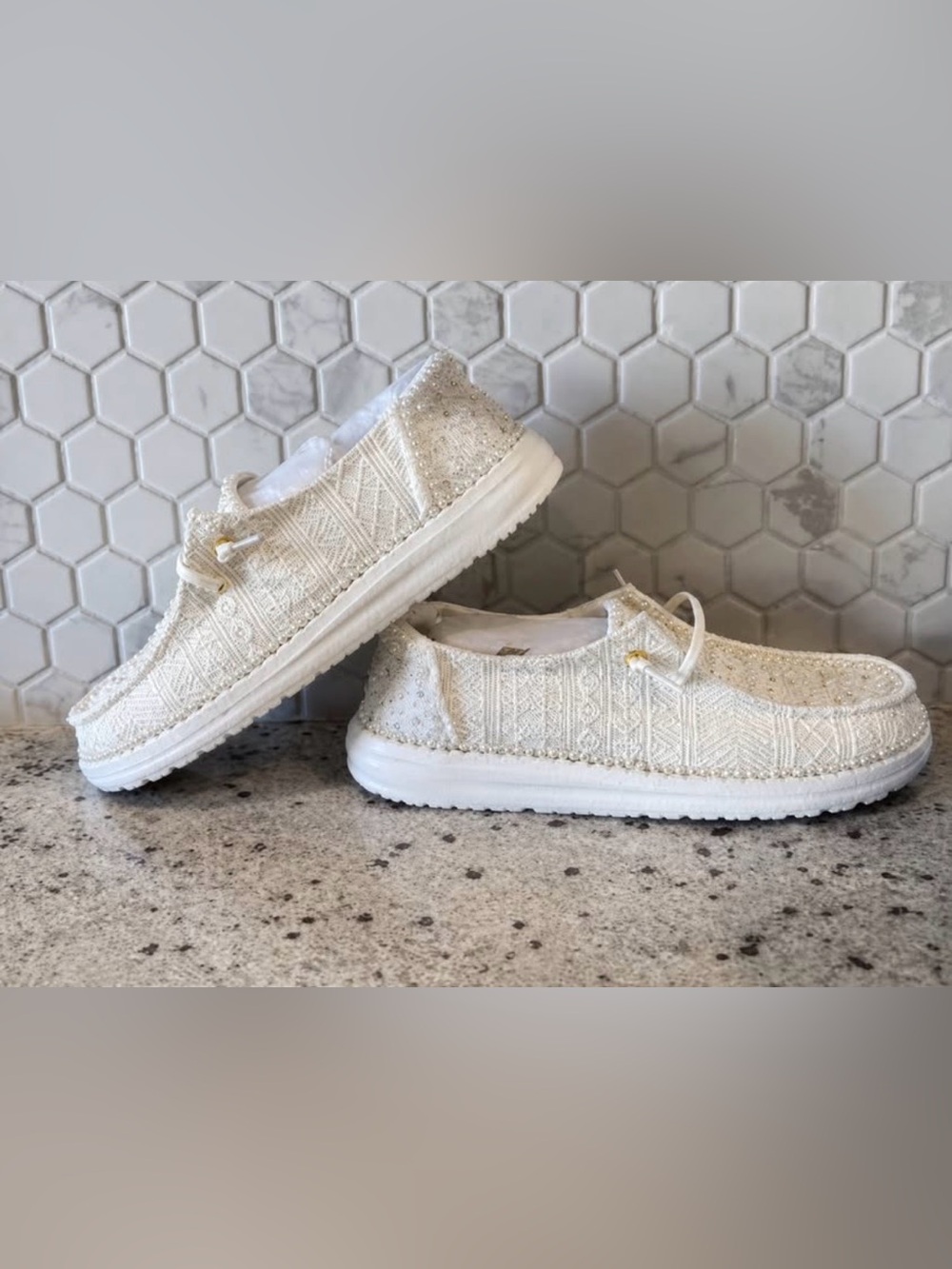 Hey Dude Cream Woven Slip-On Women’s Shoes